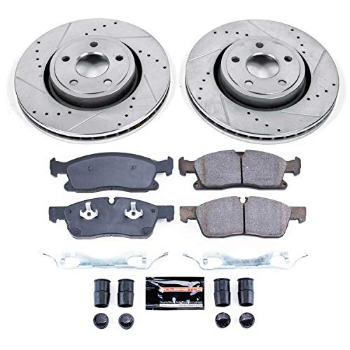 Power Stop K6536 Front Z23 Carbon Fiber Brake Pads With Drilled & Slotted Brake Rotors Kit