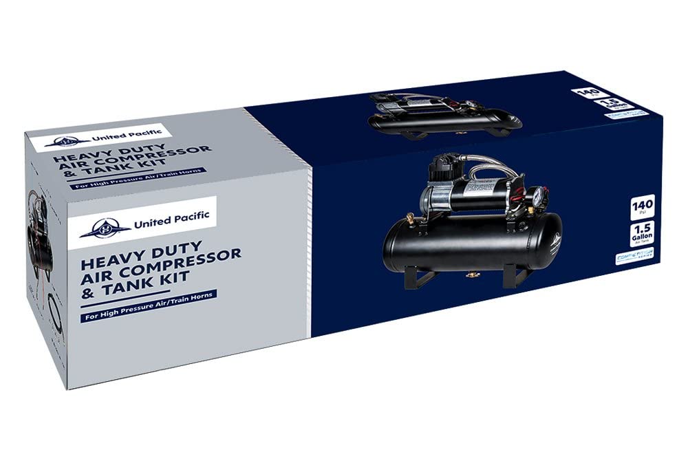 United Pacific 46154 - Air Horn Compressor Kit - 'Competition Series' Heavy Duty 12V 140 Psi Air Compressor And Tank Kit