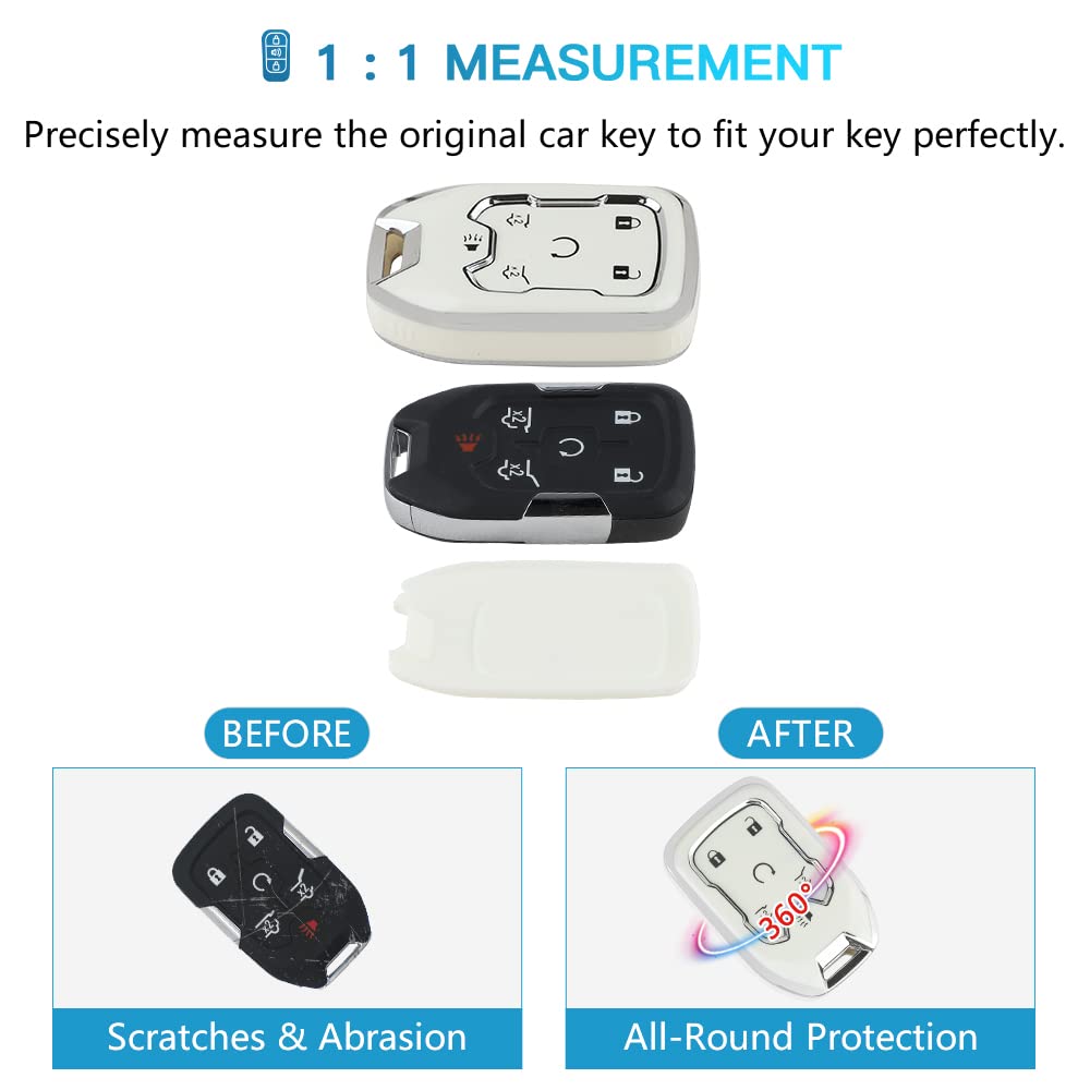 1797 Key Fob Cover For Chevy Chevrolet Tahoe Suburban Gmc Yukon Accessories Bling Car Remote Key Chain Case Shell Protector 6 Button Women Men White Silver Tpu