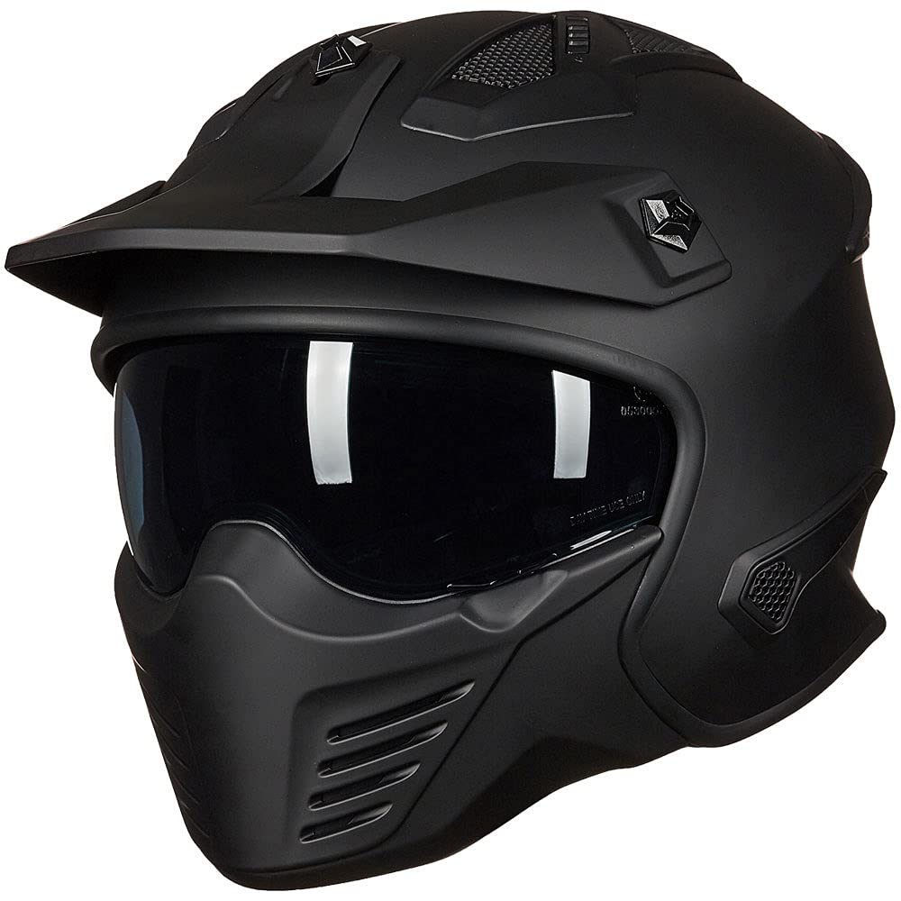 Ilm Open Face Motorcycle 3/4 Half Helmet For Dirt Bike Moped Atv Utv Motocross Cruiser Scooter Dot Model 726X (Matte Black,Xl