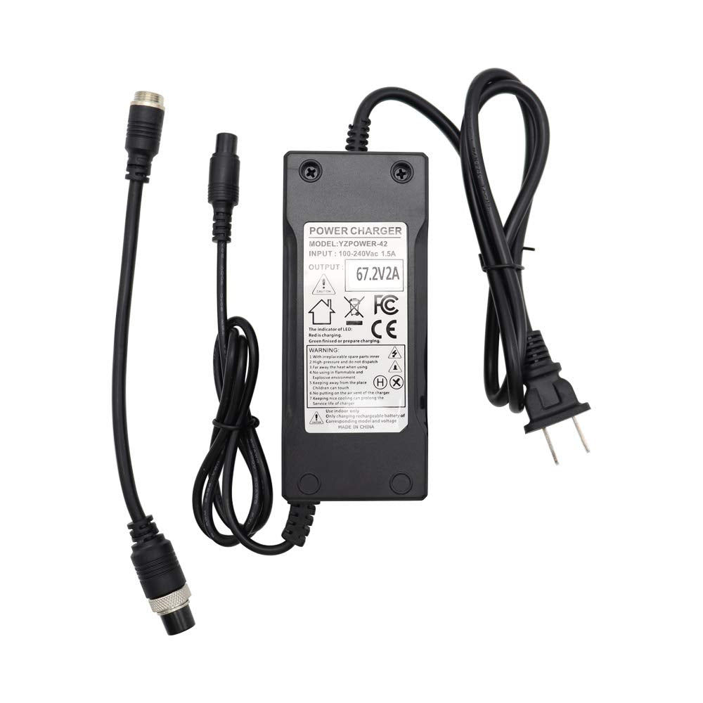 New 67.2V 2A Battery Charger for 60V 16S Lithium Batteries Pack 3-Prong Inline Female Connector