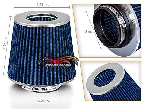BLUE 3 76 mm Inlet Cold Air Cone Replacement Performance Washable Clamp-On Dry Air Filter