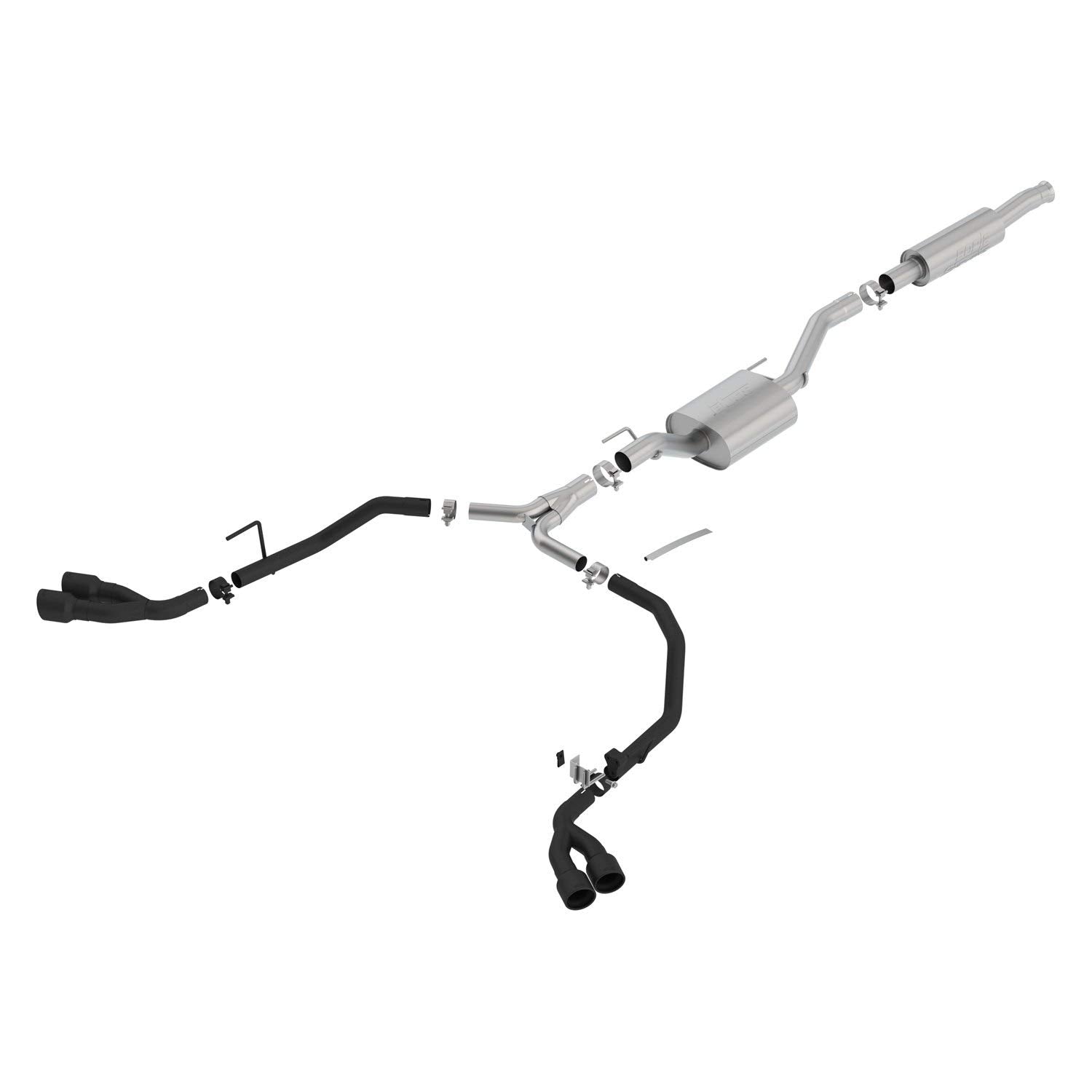 Borla 140815Cb S-Type Cat-Back Exhaust System Dual Round Angle Cut 2.75 In Split Into Dual 2 In. Truck Split Side Exit Ceramic Black 3.5 In. Tip T-304 Stainless Steel S-Type Cat-Back Exhaust System