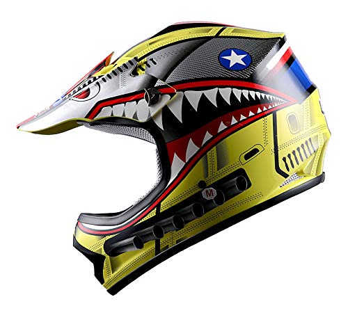 WOW Youth Kids Motocross BMX MX ATV Dirt Bike Moutain Helmet Shark Yellow