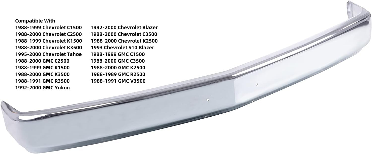 JustDrivably Front Bumper Face Bar Chrome Steel Compatible With Chevrolet &GMC 1500 2500 3500 /Blazer /S10 /Tahoe/Yukon 1988-200
