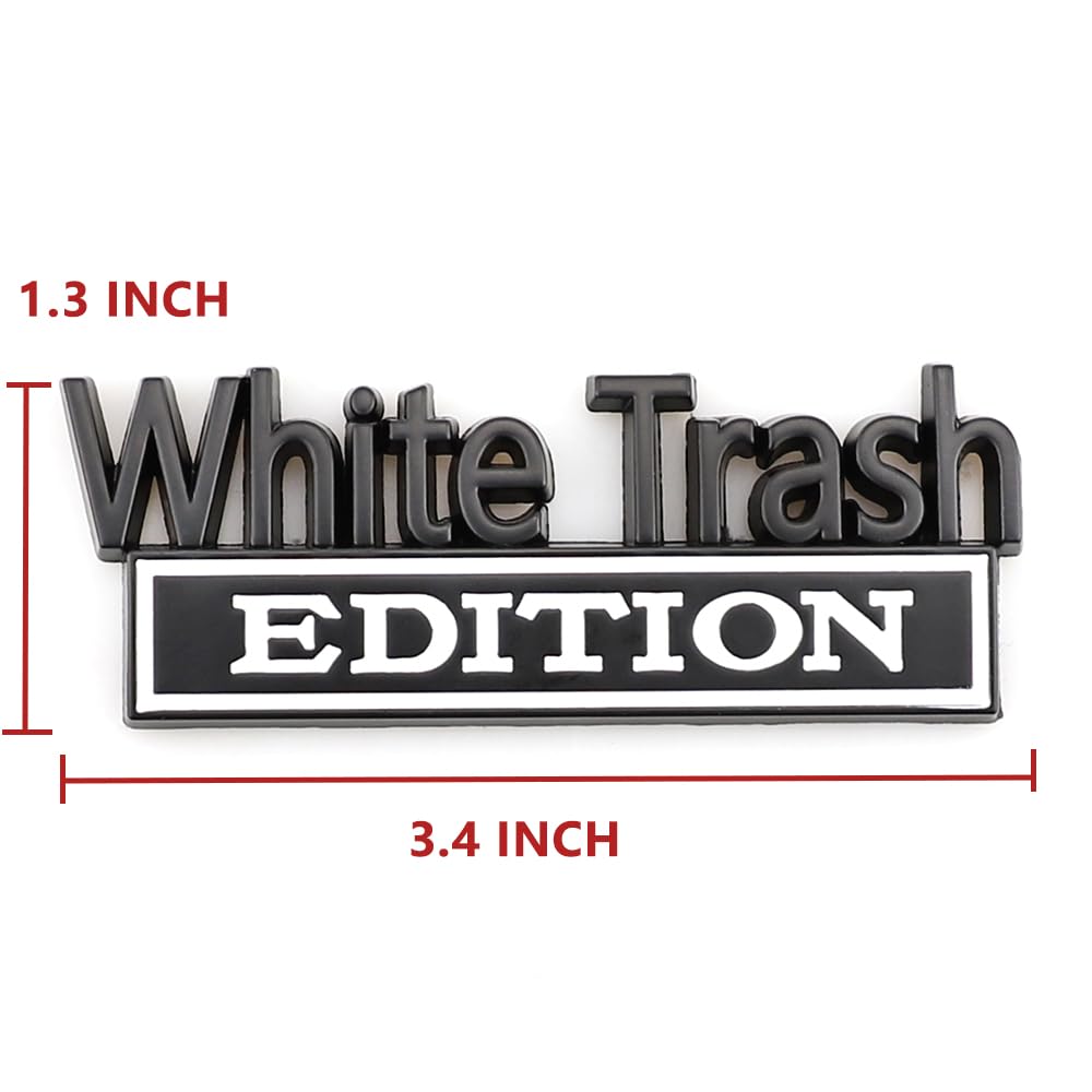 Carrun 2 Pcs White Trash Edition Emblem Car Side Rear Front Hood Trunk Door Fender Bumper Metal Badge 3D Decal Sticker Fit For F