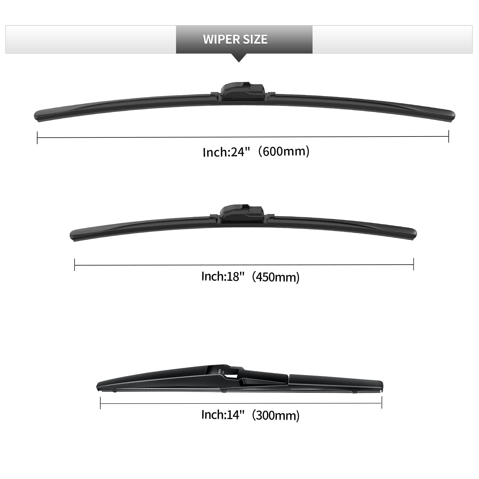 Gardimu Front And Rear Windshield Wiper Blades, 3 Pcs Front And Back Windshield Wipers Blades Replacement For Mazda Cx-5 2013-20