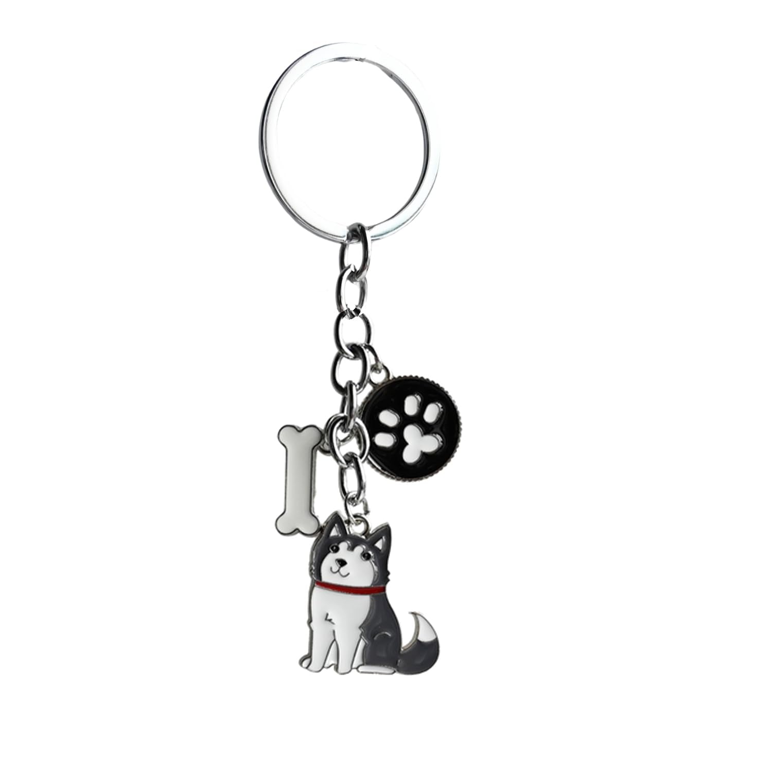 Harikaji Dog Keychain ring, Cool Cute Pet Dog Keyring Bag Charm Mini Metal Key Ring Keyfob (Gray Husky)