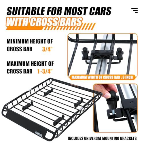 MaxxHaul 70115 46' x 36' x 4-1/2' Roof Rack Rooftop Cargo Carrier Steel Basket, Car Top Luggage Holder for SUV and Pick Up Trucks - 150 lb. Capacity, Black