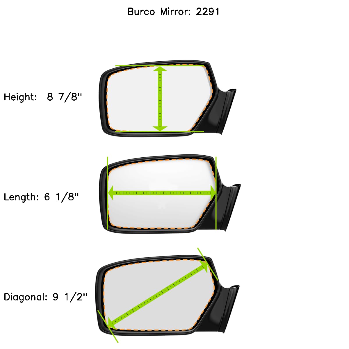 Burco 2291 Driver Side Power Replacement Mirror Glass For 1995-1998 Dodge B1500, B2500, B3500, Ram