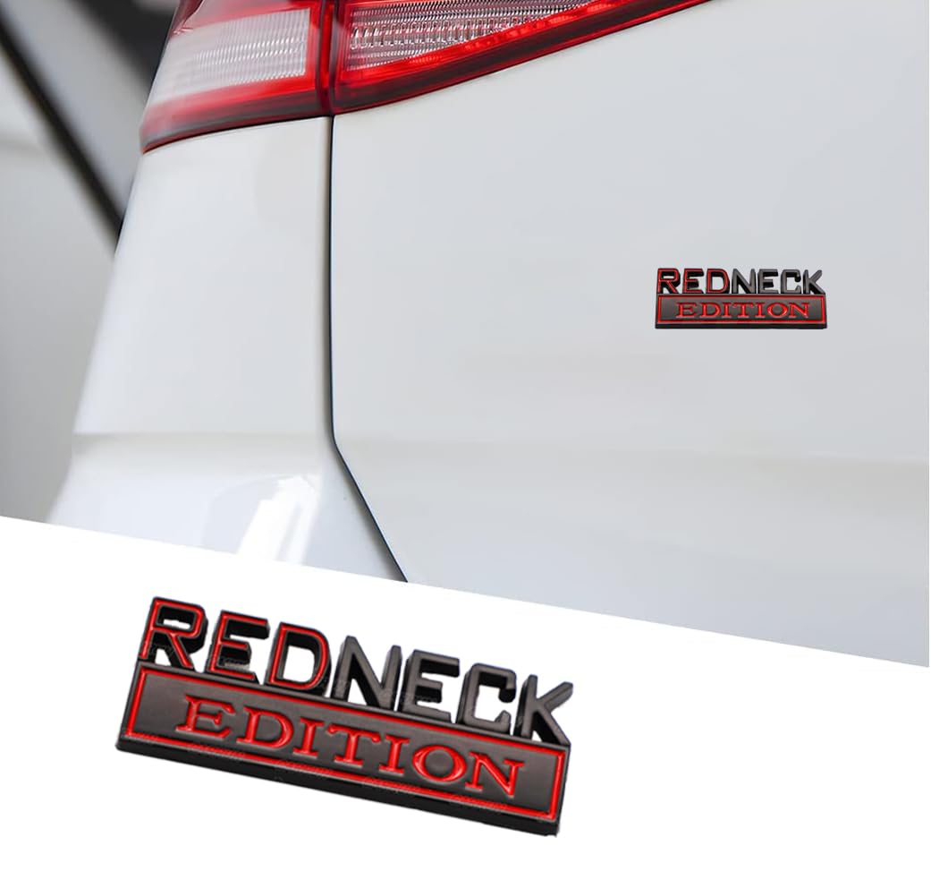 2 Pcs Redneck Edition Emblem Car Side Rear Front Hood Trunk Door Badge 3D Decal Sticker Fit For Car Truck Suv (Redneck, Black Re