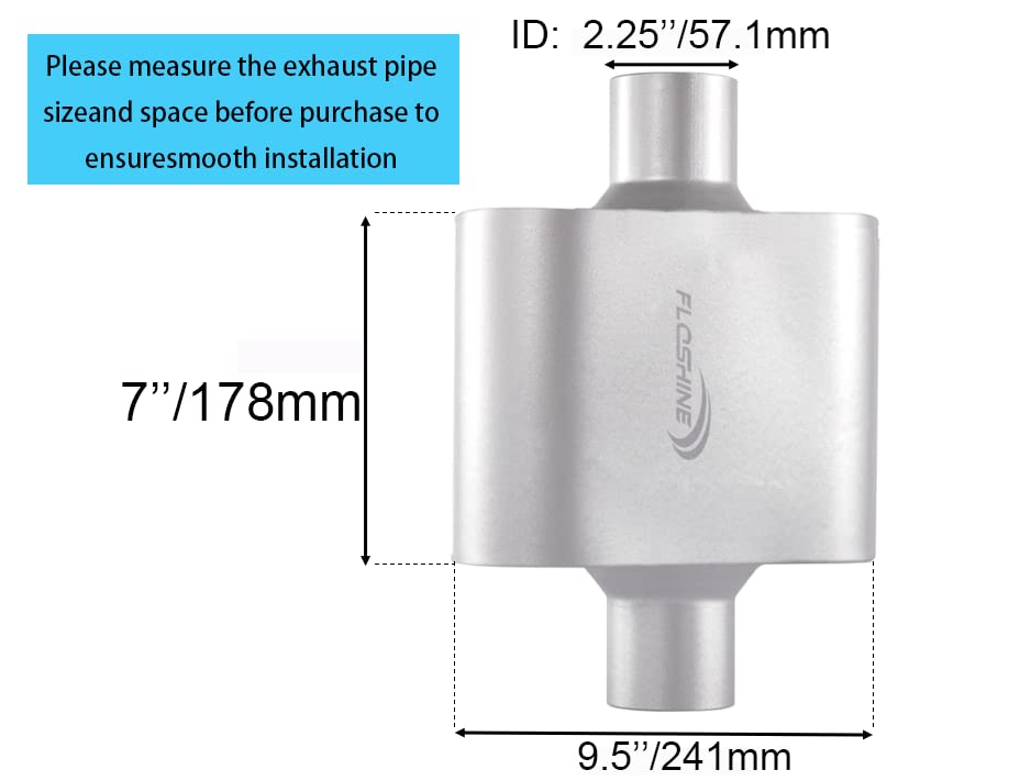Floshine Universal Mufflers,Performance Automotive Exhaust Muffler,Single Chamber 2.25 Inch Inlet/2.25 Inch Outlet Fh4225109