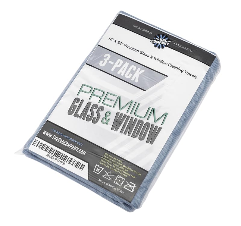 The Rag Company - Premium Window, Glass, Mirror & Chrome Detailing Towels - Professional Korean 70/30 Microfiber Blend, Lint-Fre