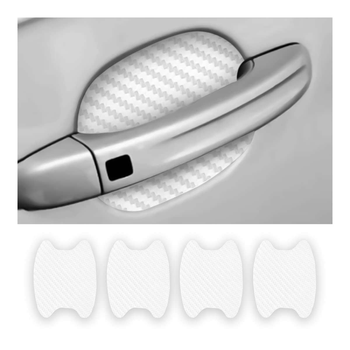 4Pcs Car Door Handle Protector Sticker, Universal Carbon Fiber Anti-Scratches Auto Door Handle Protective Film, Side Paint Cover Guard Stickers Fit For Most Car Handles (White)