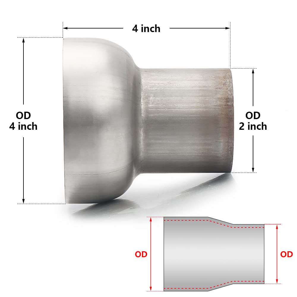 A-Karck Exhaust Adapter Connector 2' Od To 4' Od, Exhaust Pipe Reducer 4' Overall Length 304 Stainless Steel