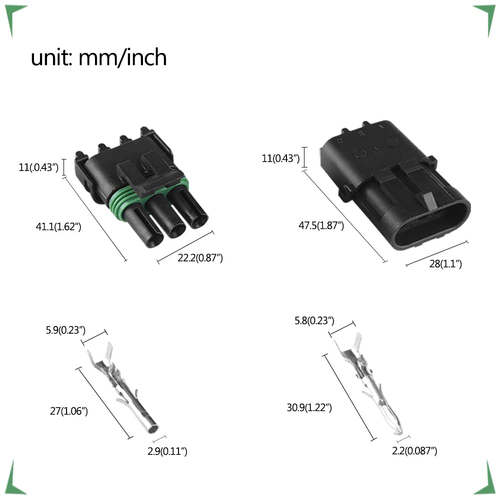 Muyi 10 Kit 3 Pin Way Waterproof Electrical Plugs 2.5Mm Series Terminal Pins Weatherpack Connectors Automotive Replacement Kits