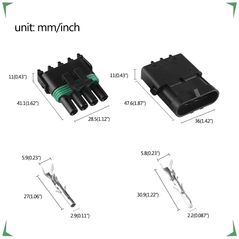Muyi 10 Kit 4 Pin Way Waterproof Electrical Connector 2.5Mm Series Weatherpack Replacement Plugs Sockets With Terminal Pins And