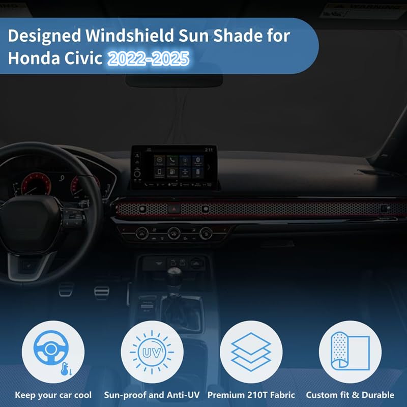 Windshield Sun Shade For Honda Civic Window Sunshade 2022 2023 2024 2025 Accessories Front Window Shade Sun Visor Sunshade Winds
