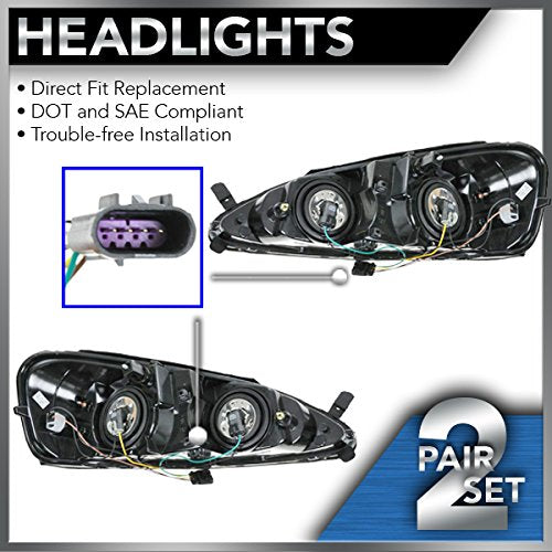 Trq Driver & Passenger Side Headlight Assembly Set Headlights Driver & Passenger Side Compatible With 2004-2008 Pontiac Grand Pr