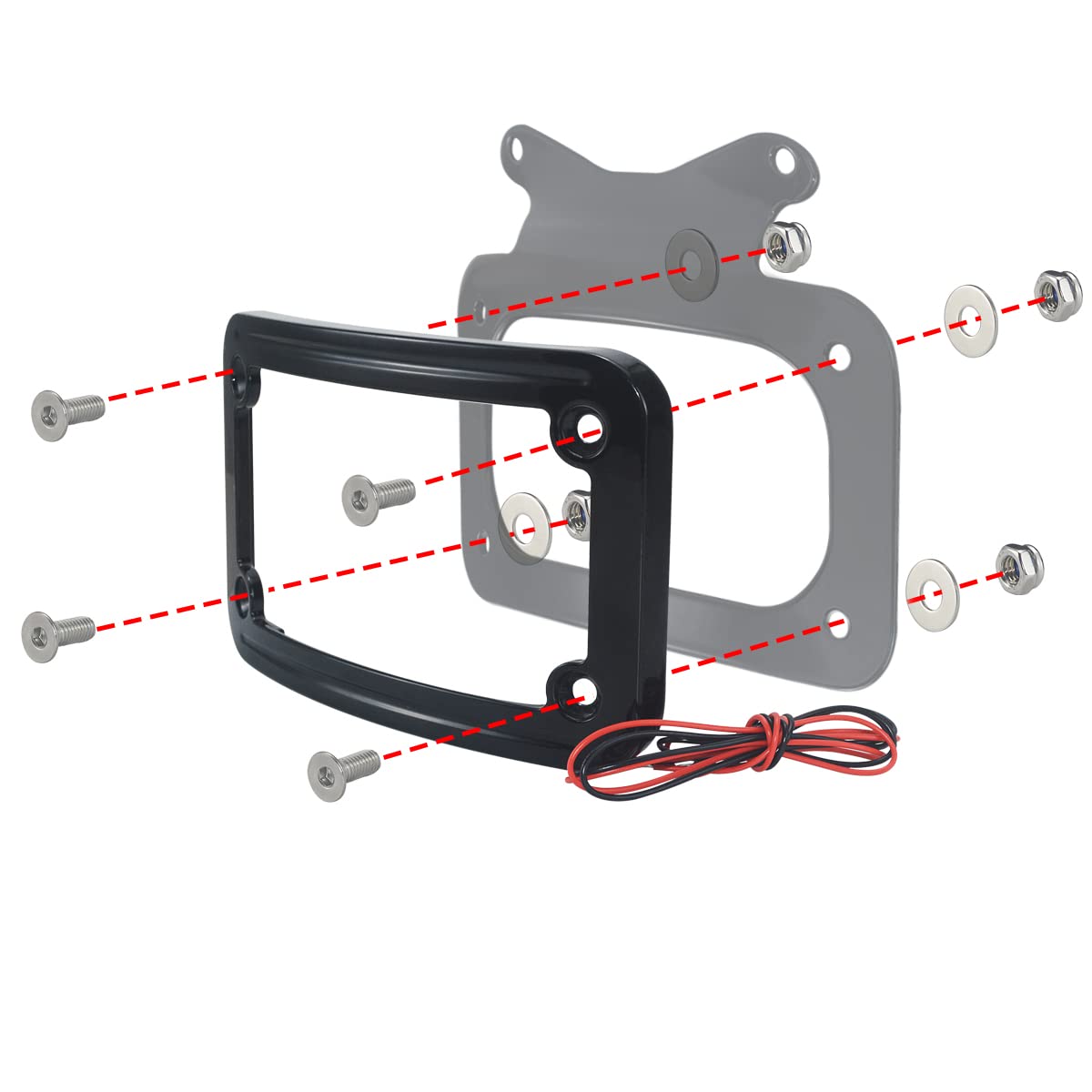 Wowtk Rear Fender Curved License Plate Frame W/White Led Lighting Fits For Harley Road Glide Road King Street Glide Flhrxs, Flhx, Flhxs, Flhxst, Fltrx, Fltrxs, And Fltrxst 2010-2024, Black