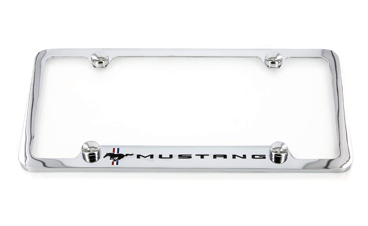 Ford Mustang Pony Chrome Plated Metal Bottom Engraved License Plate Frame Holder