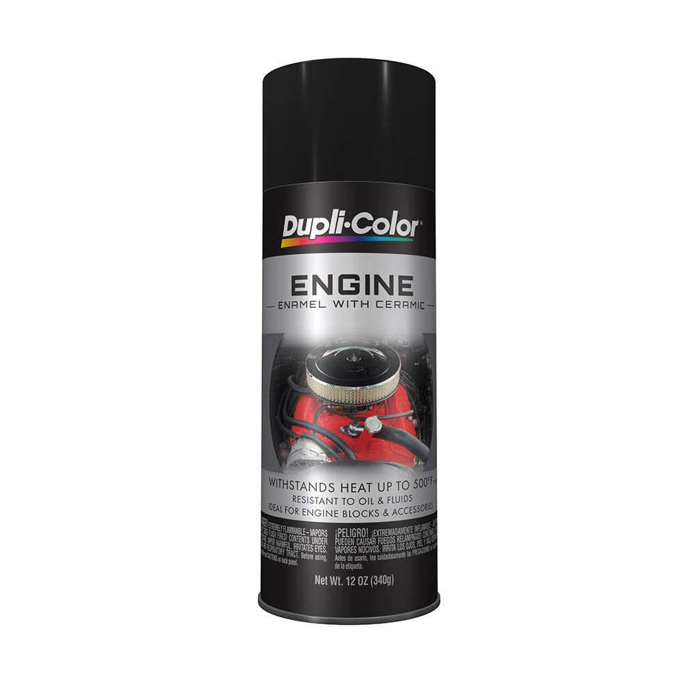 Dupli-Color De1635 Engine Enamel Spray Paint With Ceramic - Semi-Gloss Black - 12 Oz Aerosol Can