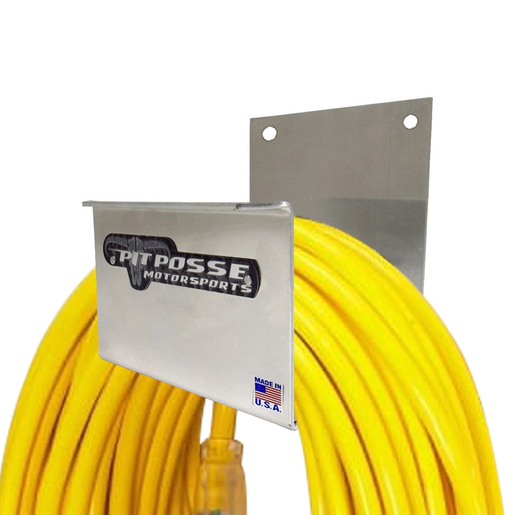 Pit Posse 463 Cord Hose Hanger Organizer for Enclosed Race Trailer Garage Shop - Made in USA - Aluminum Wall Holder Hook Storage