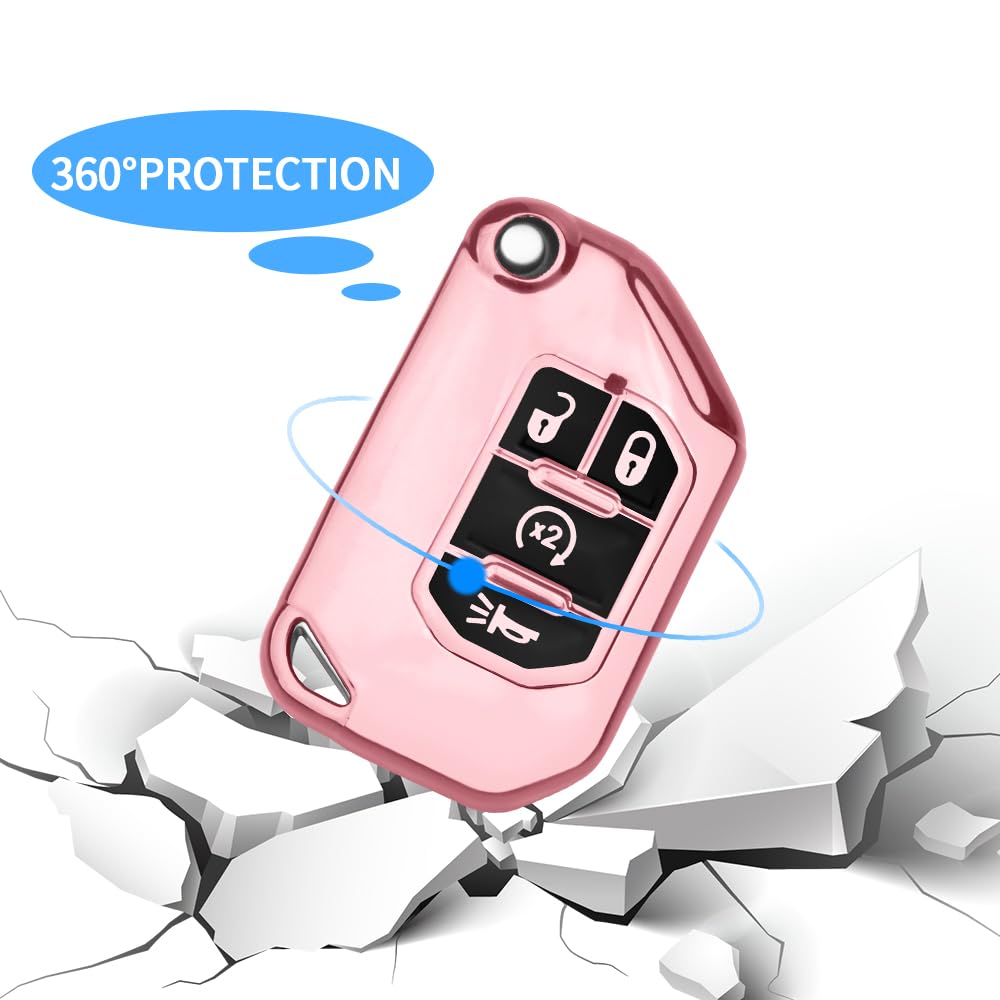 QBUC Jeep Key Fob Cover With Keychain, Flip Key Case Protector for 2018-2024 Wrangler JLU JL 2020-2023 Gladiator Rubicon JT (Pin
