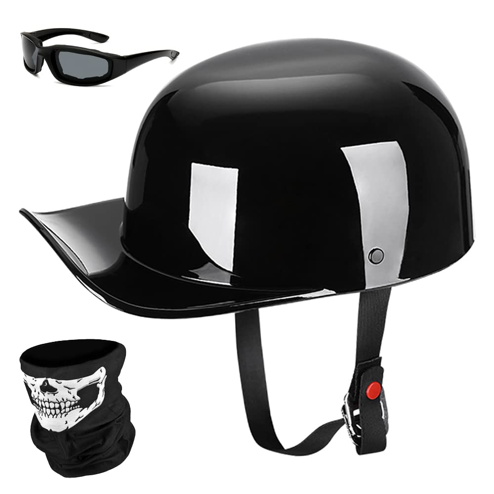 Yesmotor Baseball Motorcycle Helmet Half Cap For Bike Cruiser Chopper Moped Scooter- Dot Approved (Light Black, M)