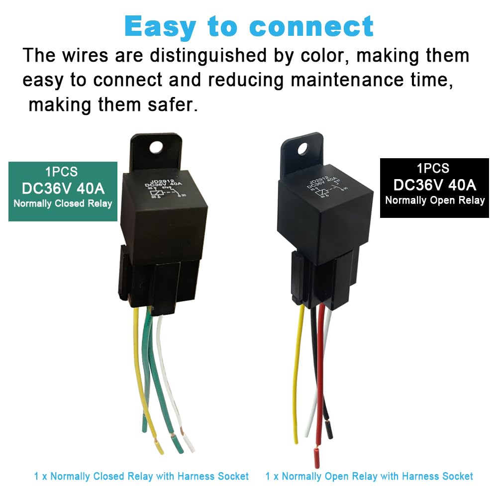 Cotonlake 36V 4Pin 40A Universal Car Vehicle Motor Fuse Relay Switch Power with Harness, Normally Open & Closed Relay JD-2912