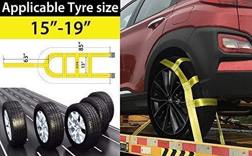 JCHL Tow Dolly Basket Straps with Flat Hooks (2 Pack) Yellow Car Wheel Straps Universal Vehicle Tow Dolly Straps System Fits 15'