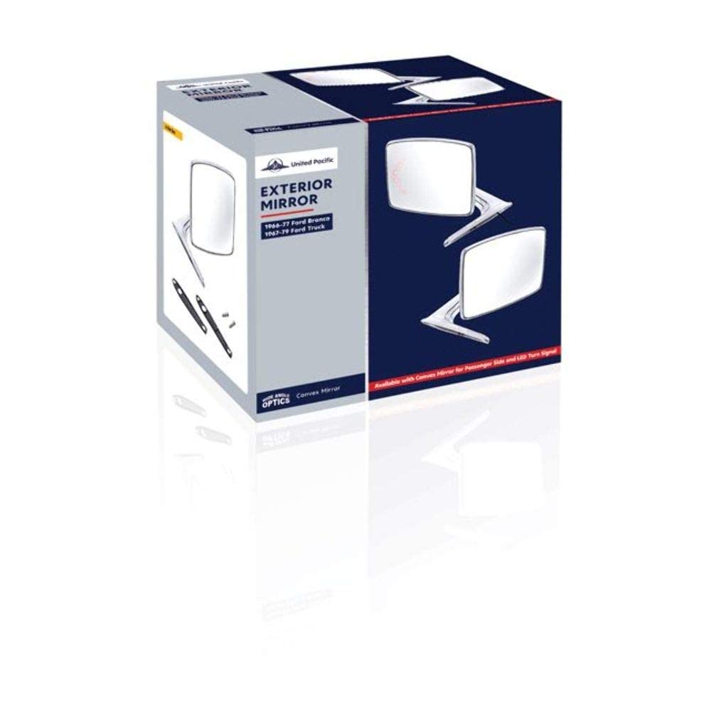 United Pacific 110735 Chrome Plated Exterior Mirror for 1966-77 Ford Bronco & 1967-79 Truck, Diecast Construction - Driver Side