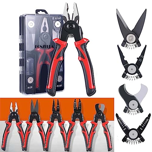 5 In 1 Multifunctional Pliers Tool Kit With 5 Interchangeable Heads Special For Electricians Combination Lineman Pliers,Cable Cu