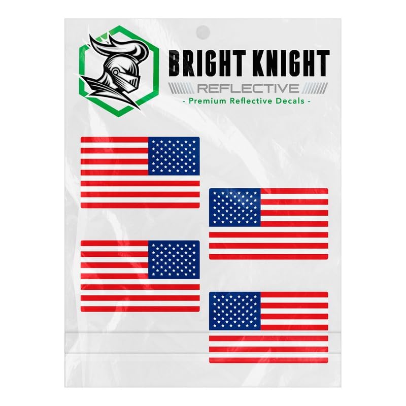 Bright Knight Reflective Flag Sticker, 3'' X 5.75'' Red/White/Blue American Flag Sticker Mirrored 1 Pair With Retro-Reflective V
