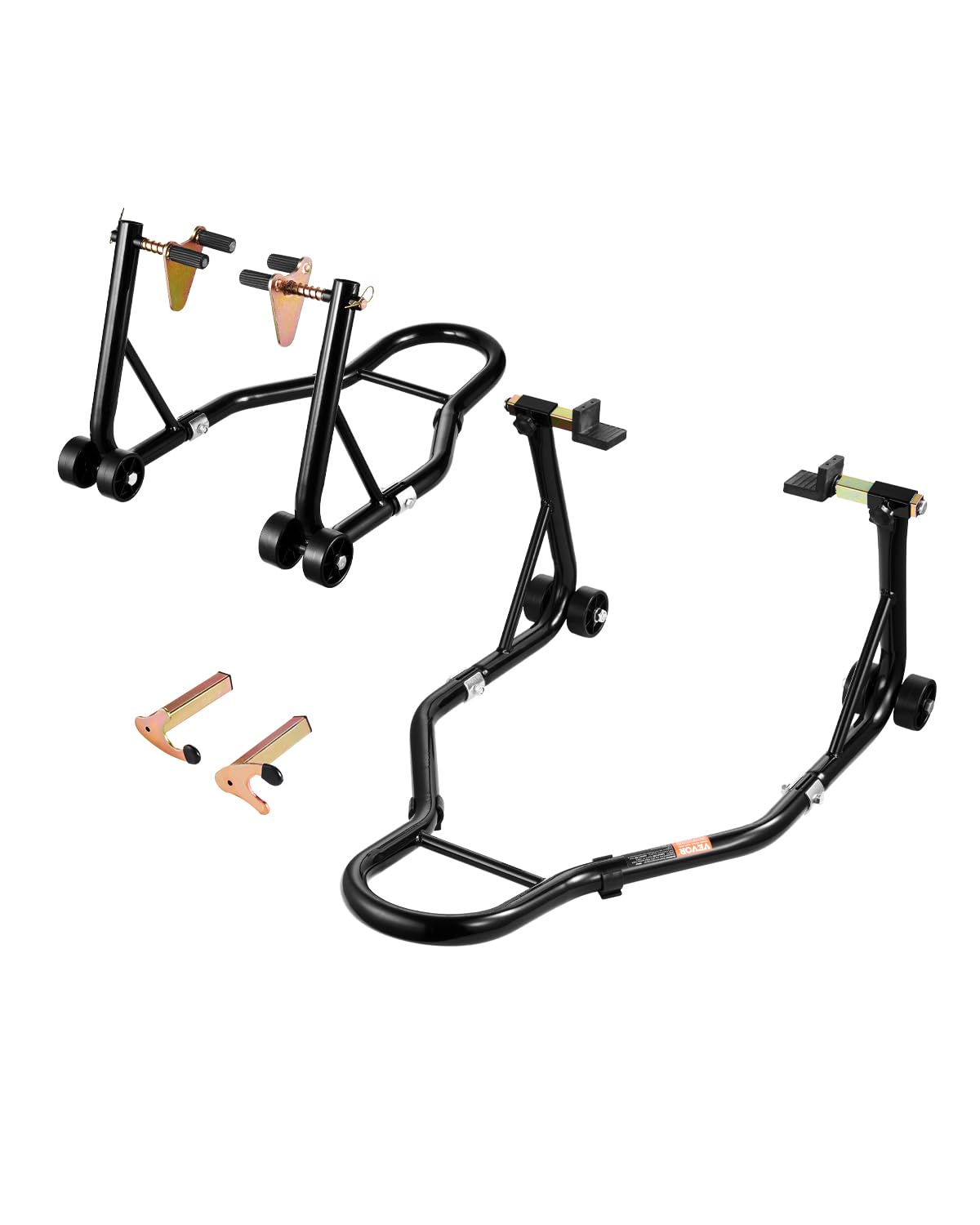 VEVOR Motorcycle Stand Lift, 1100lbs Capacity Front Rear Combo Stand Lift, Front Wheel Dual-Fork Stand, Rear U+L Fork Swingarm S