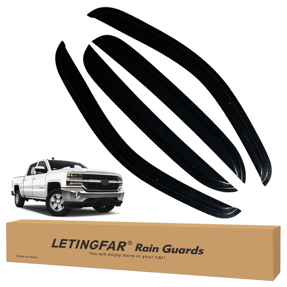 LETINGFAR Window Visors Rain Guards for Chevy Silverado 1500/GMC Sierra 1500 Crew Cab 2007 2008 2009 2010 2011 2012 2013 Accesso