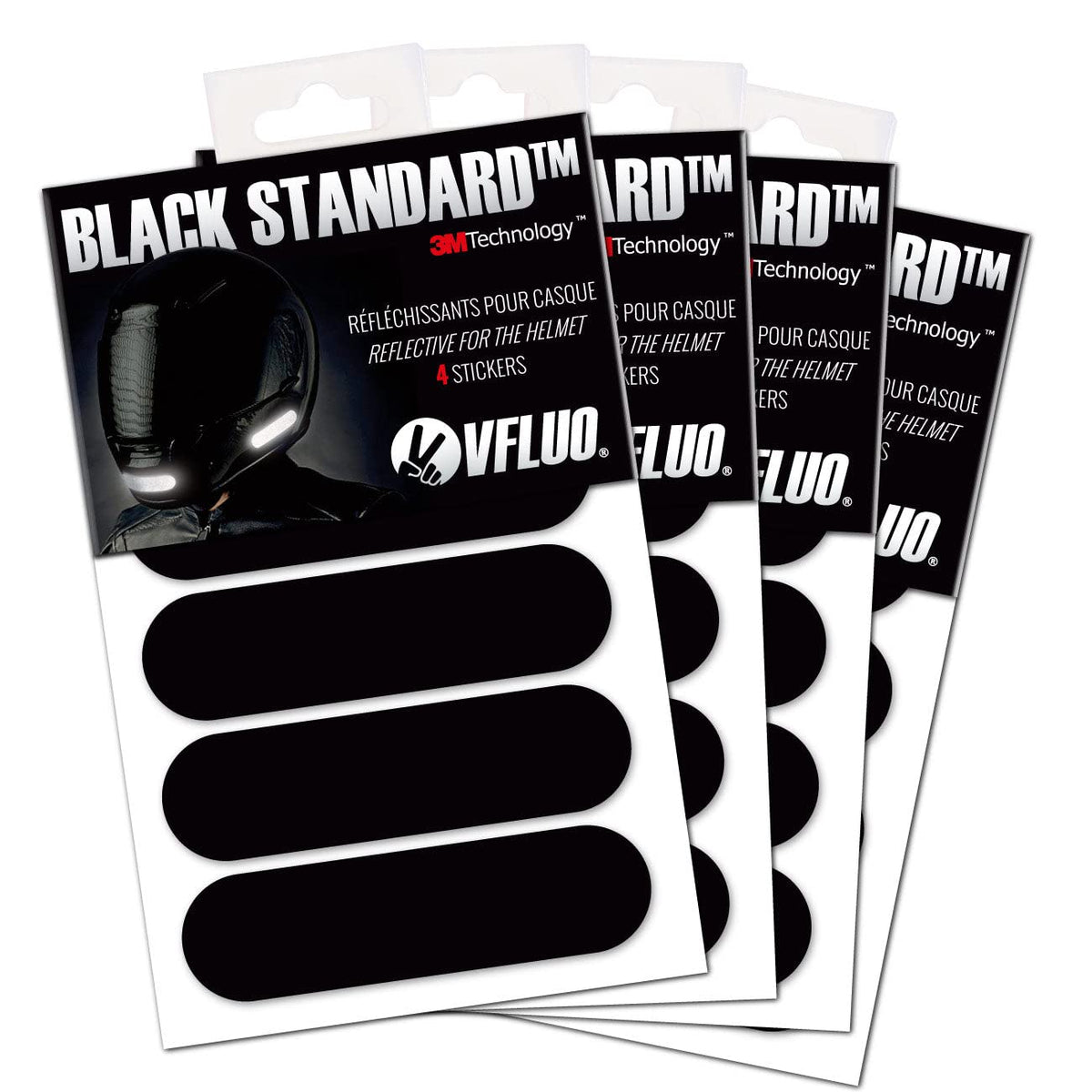 Vfluo - Kit 4 Retro Reflective Stripes Stickers For Mortorcyle Helmet - Retro Reflective Stickers Technology 3M - High Visibility - Discreet And Design - Maximum Grip - Set Of 4