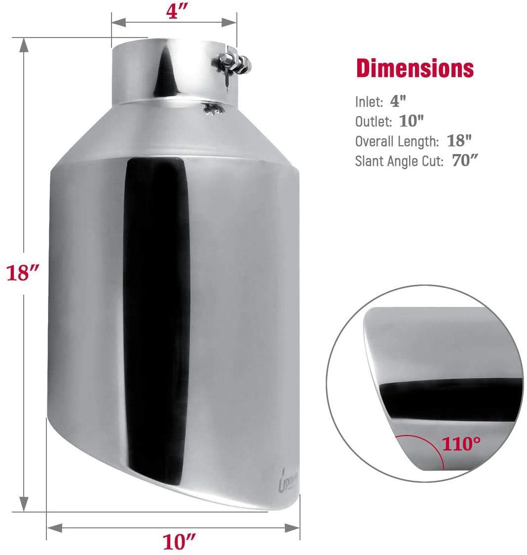 Upower 4 '' To 10 '' Exhaust Tip Mirror Polished 4 Inch Inlet 10 Inch Outlet Exhaust Tailpipe 18 '' Length Bolt-On 45 Degree Ang