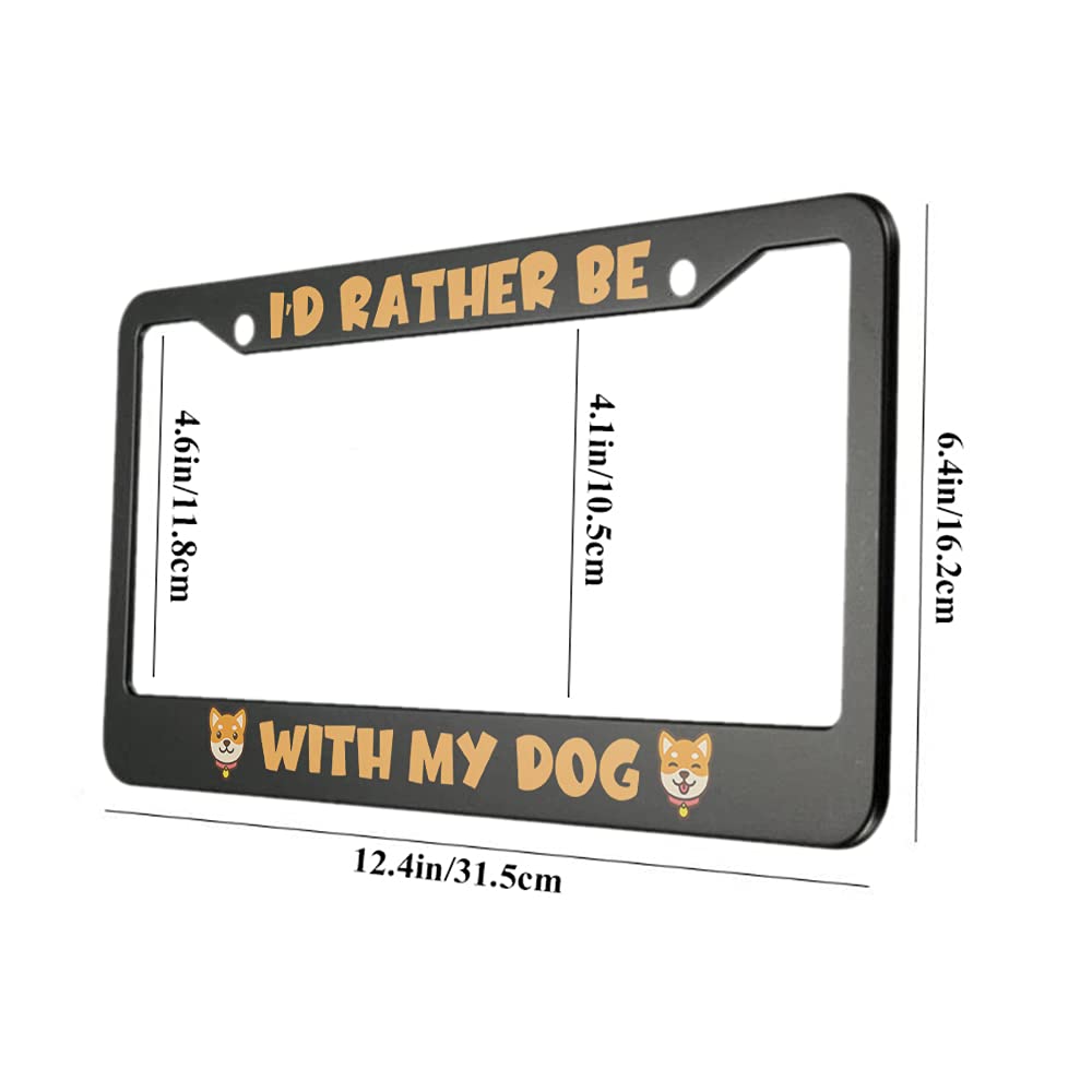 Ofloral I'D Rather Be With My Dog Aluminum Alloy License Plate Frame Cute Corgi Husky Pug Orange Color Applicable To Us Standard