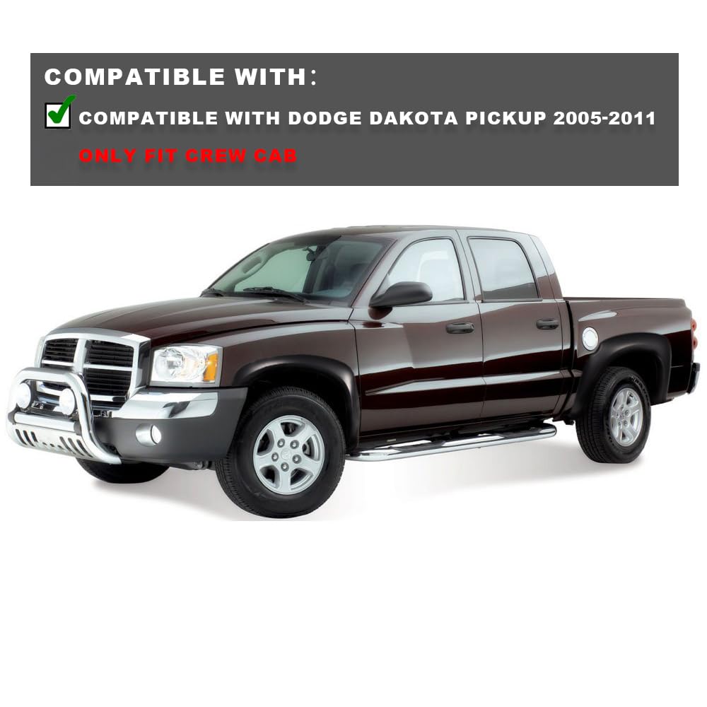 PIT66 Fender Flares, Compatible with 2005-2011 Dodge Dakota Crew Cab Models Compatible with 2011 Ram Dakota Crew Cab Pickup Smoo