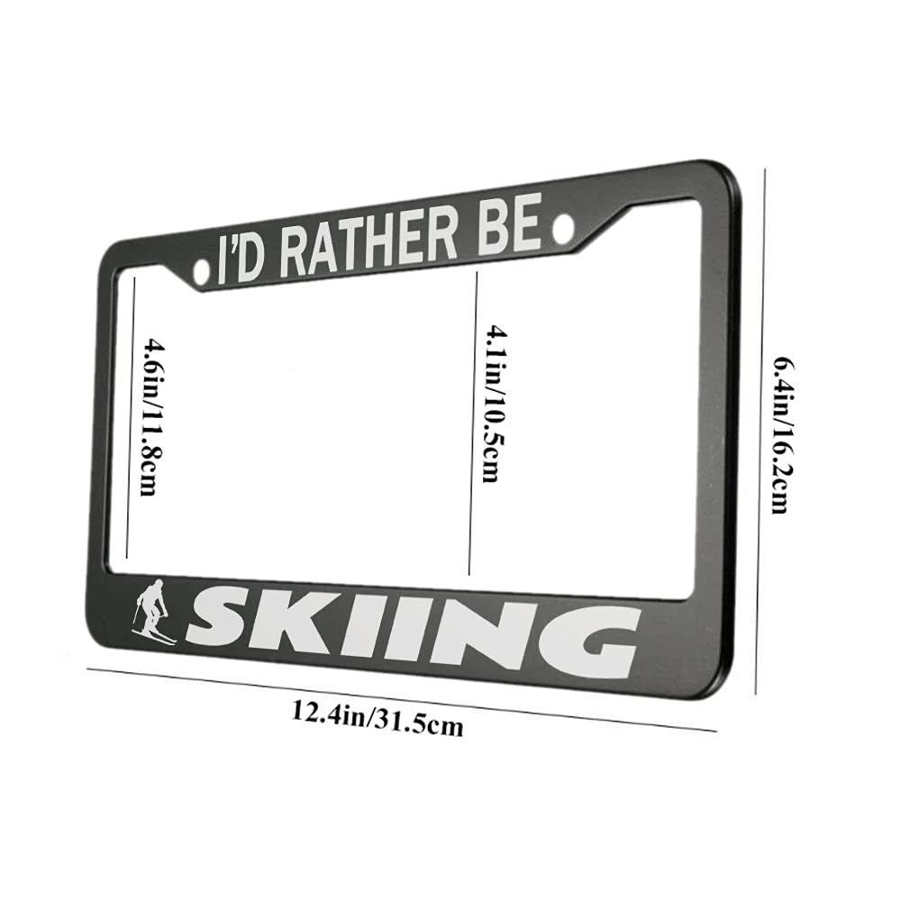 Ofloral I'D Rether Be Sking Aluminum Alloy License Plate Frame Silhouette Of A Skier Applicable To Us Standard Car Metal Car Tag