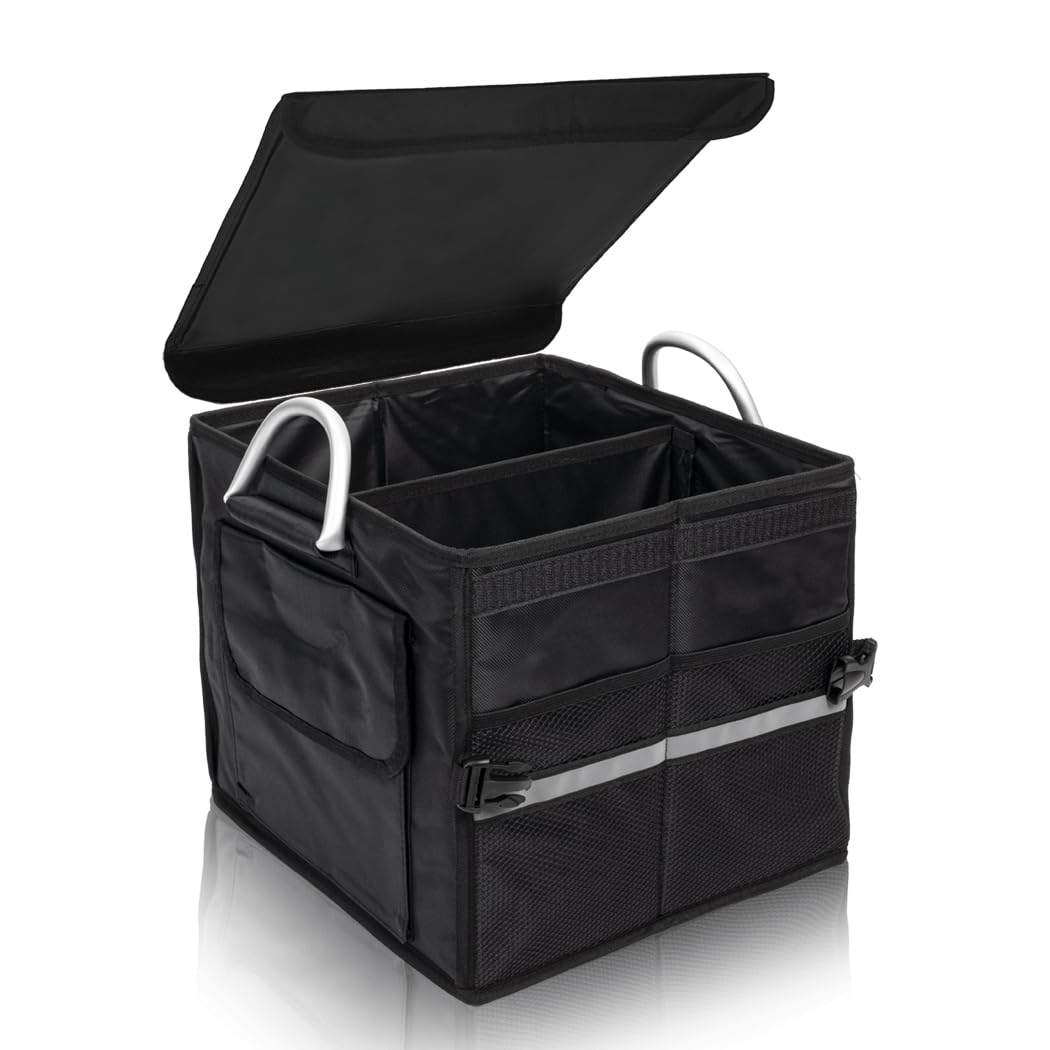 Tongketec Trunk Organizer With Lid,Small,Black 28L,For Suv Car Truck,Collapsible Waterproof Oxford Fabric,Portable Multipurpose