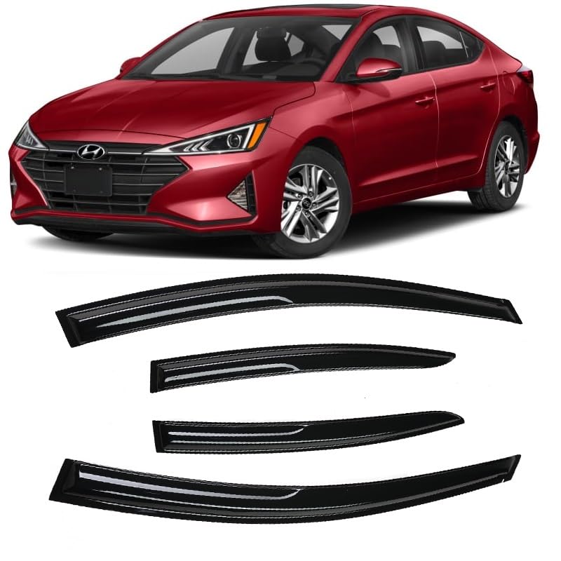 Arokzn 4 Pieces Smoke Tinted Tape-On Side Window Visor Deflectors Rain Guards Designed for Hyundai Elantra 2017 2018 2019 2020 S