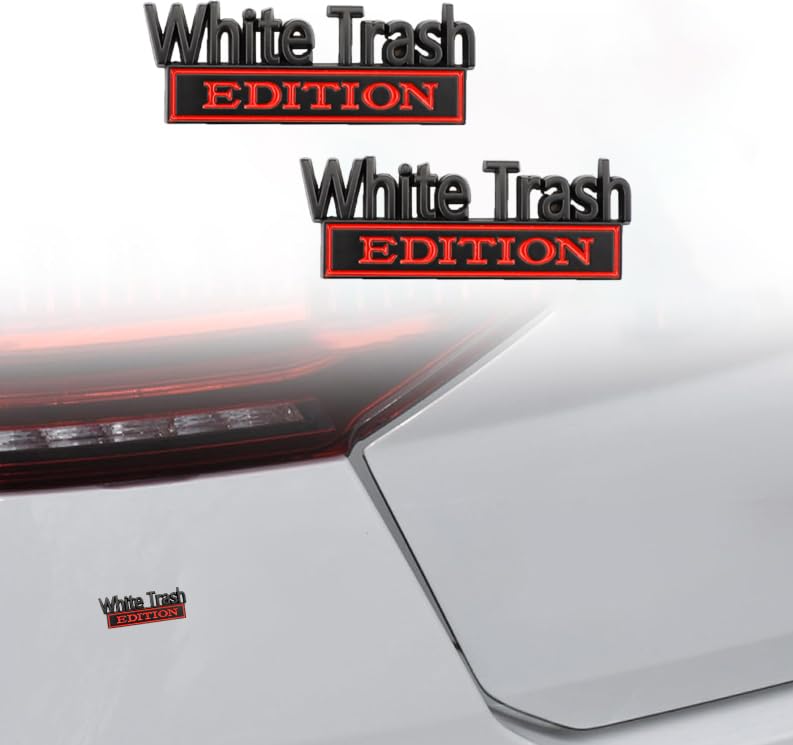 Carrun 2 Pcs White Trash Edition Emblem Car Side Rear Front Hood Trunk Door Bumper Metal Badge 3D Decal Sticker For F-150 F250 F