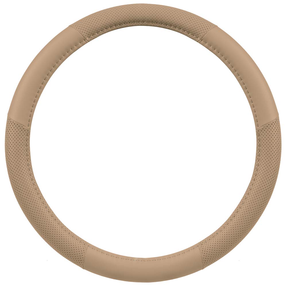 Motor Trend Beige Classic Stitch Perforated Simulated Leather Steering Wheel Cover, All Beige