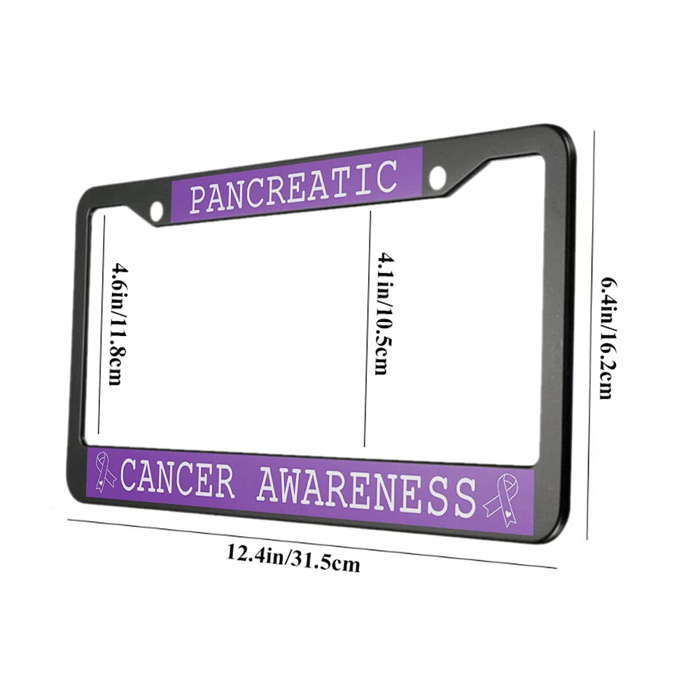 Ofloral Pancreatic Cancer Awareness Aluminum Alloy License Plate Frame Purple Background With Ribbons Small Hearts Applicable To