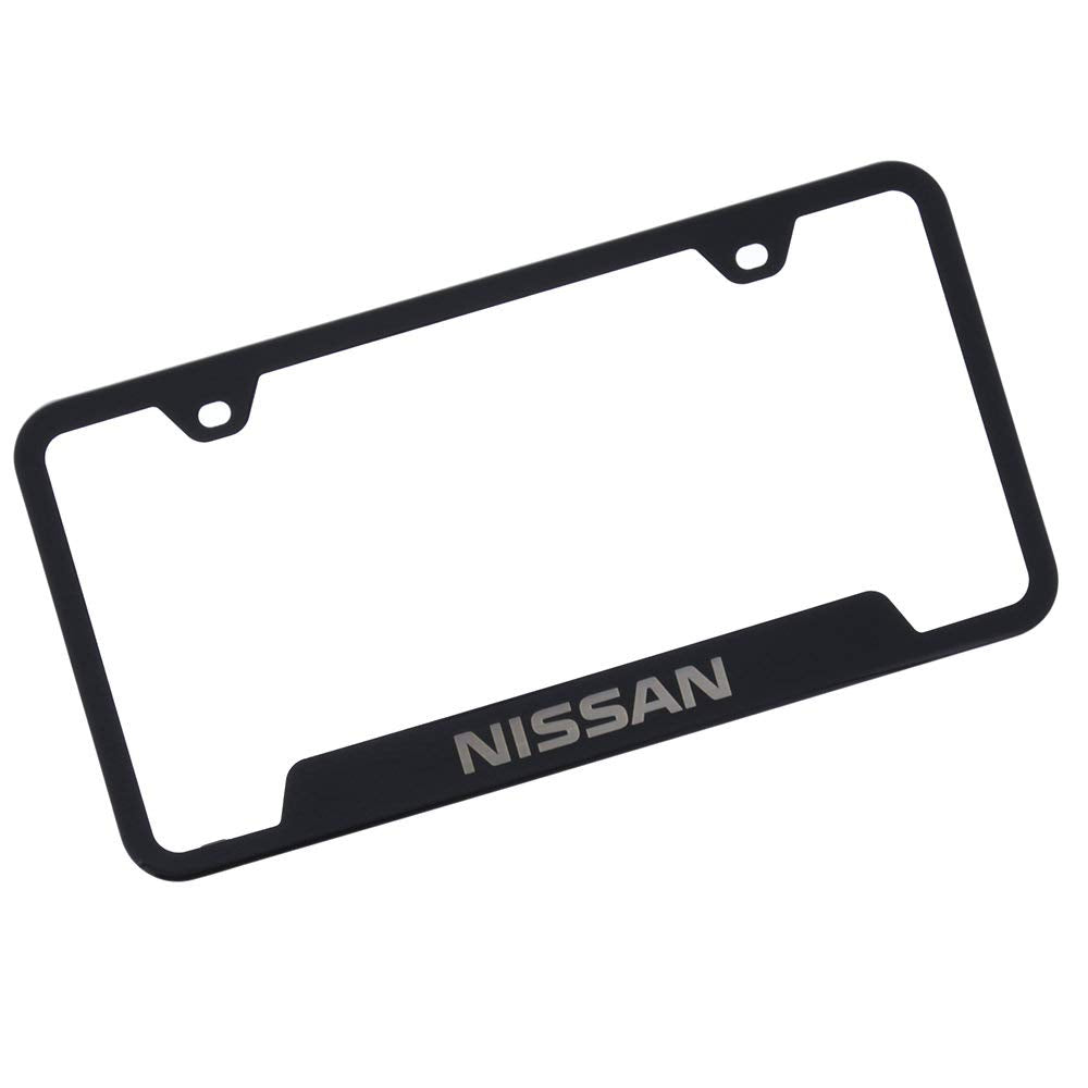 Automotive Gold Laser Etched Black Cut-Out Frame With Nissan Logo