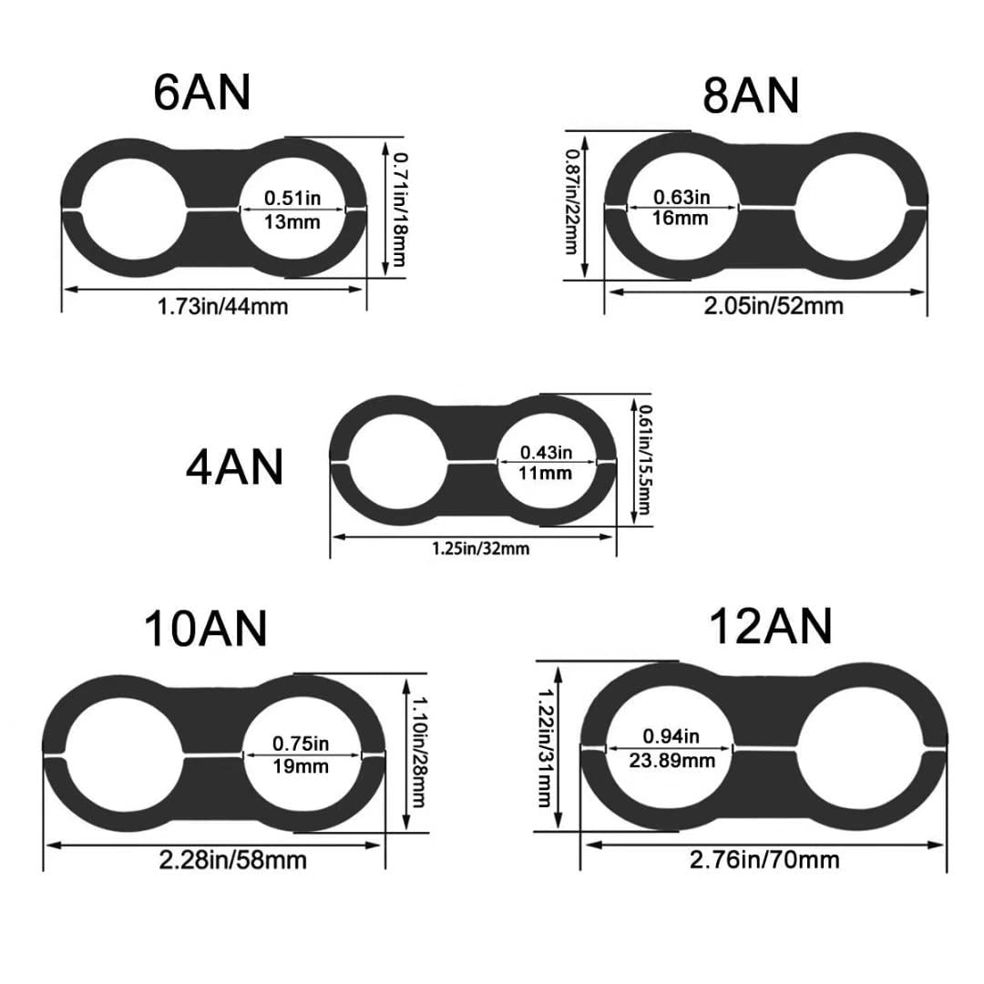 6An Black Hose Aluminum Clamp-An6 Hose Separator Fuel Line Mounting Clamps Aluminum Hose Fitting Adapter Great For 3/8 Fuel Hose, Oil Line, Brake Line, Water Pipe And Gas Line,6Pcs/Pack,Black