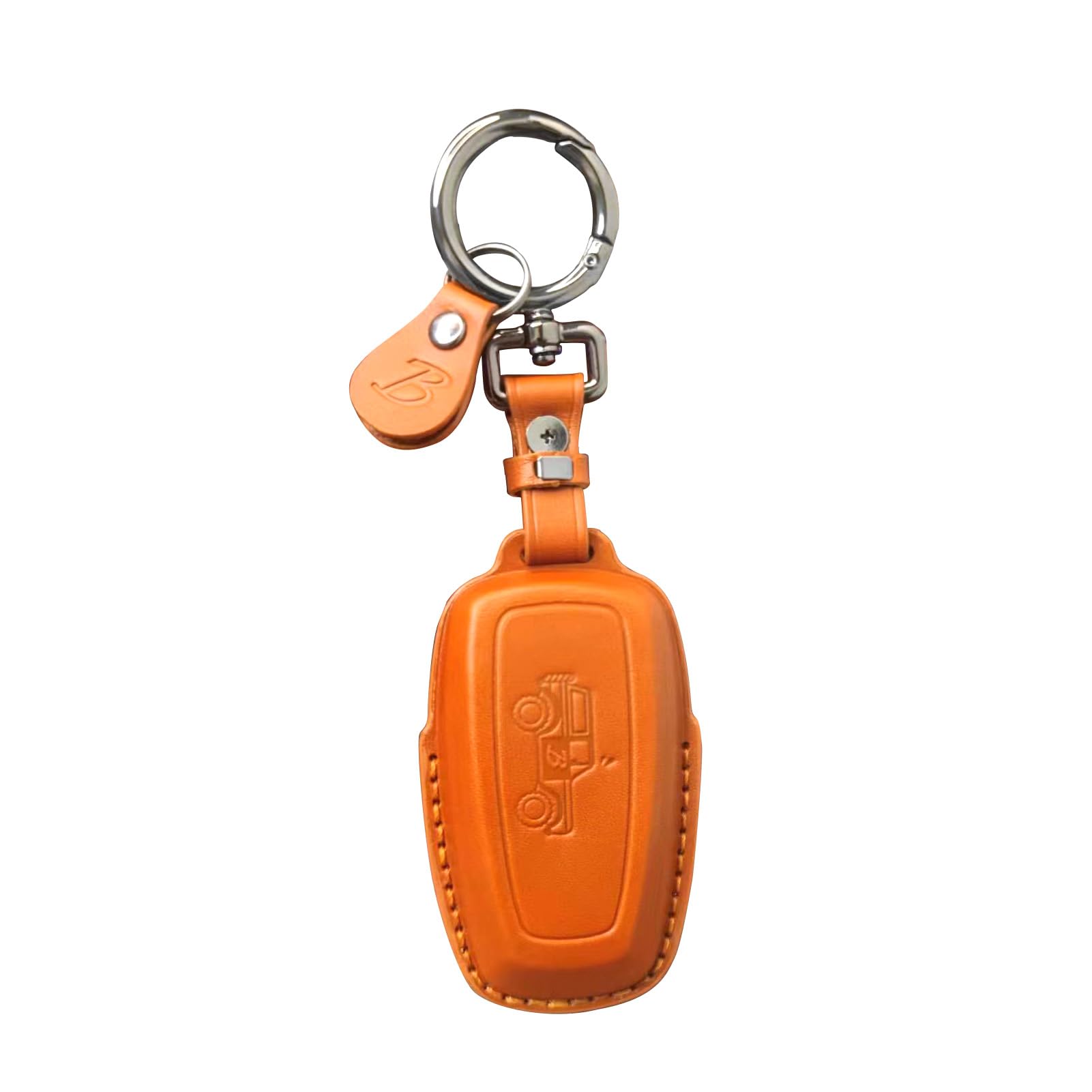Car fob Cover Compatible with Ford Bronco.Genuine Leather Key Fob Cover with Keychain- Yellow (Yellow)