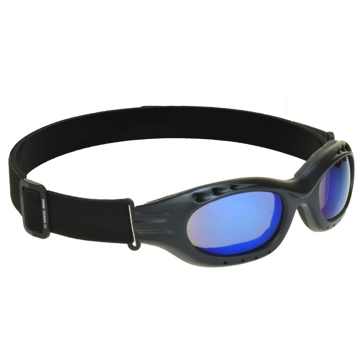 Bikershades Motorcycle Goggles Sunglasses Mirrored Blue Lens Black Strap Foam Cushion Adjustable Strap Ski Sky Diving